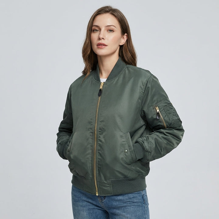 Classic unisex bomber jacket for women. Versatile outerwear perfect for all seasons & everyday wear.