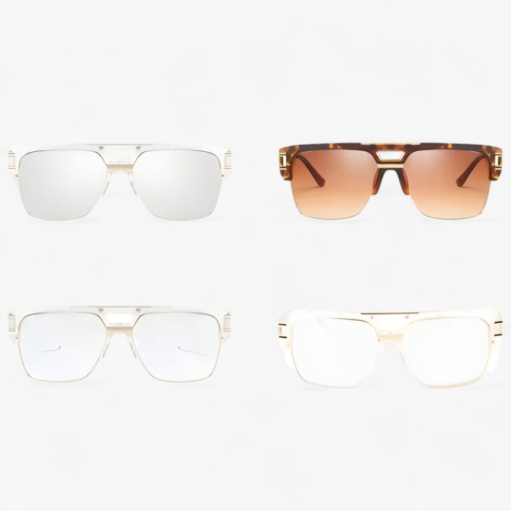 Travel-ready square frame unisex mirrored sunglasses, offering sleek design and full UV protection.