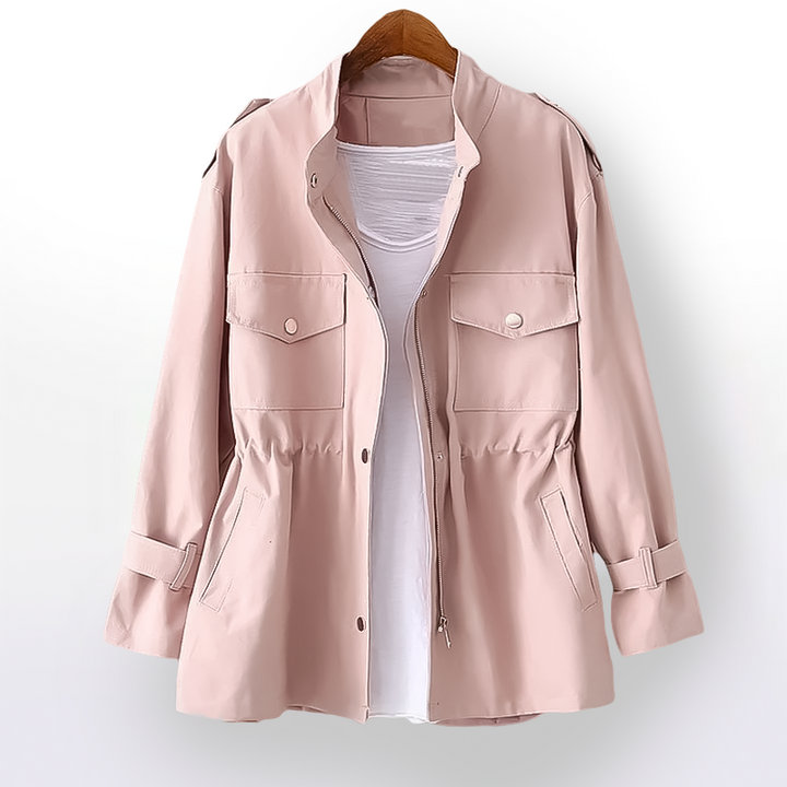 Structured women's trench coat, featuring a stylish belted waist and chic notch collar for versatility.