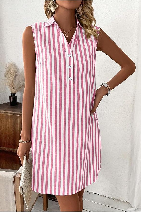 Comfortable pink women's midi dress, versatile for spring/summer, offering a casual chic and elegant fashion look.