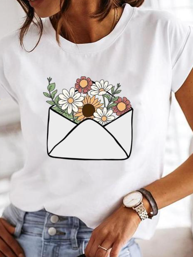 Comfortable women's apparel: a short sleeve summer t-shirt with a relaxed fit for everyday casual fashion.