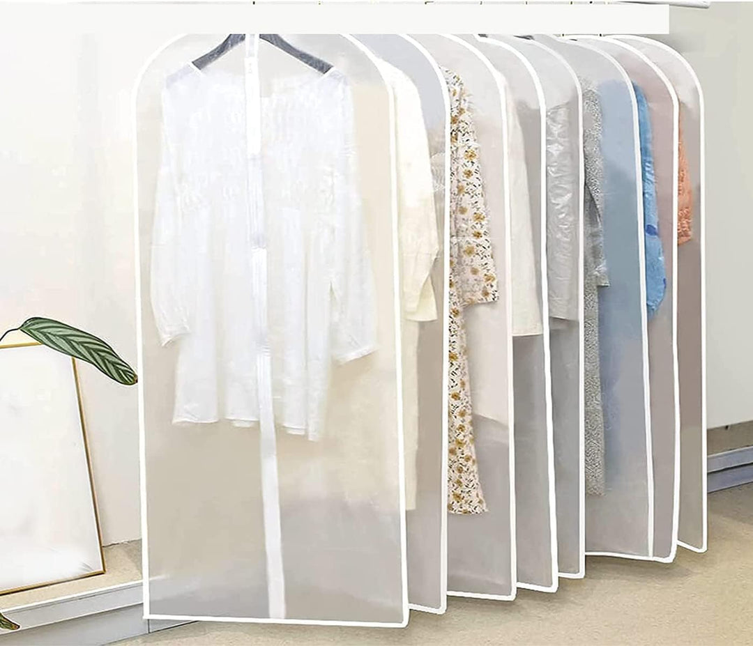 Versatile clear garment storage bags, 10-pack, for travel & home wardrobe organization. Protects clothes from dust.
