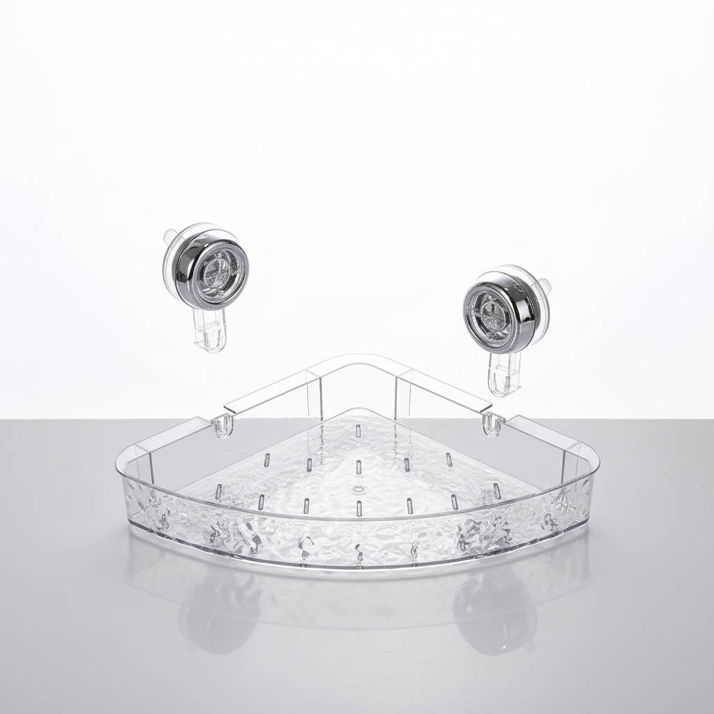Easy install clear suction cup wall organizer for shower and bathroom storage. No drilling required.