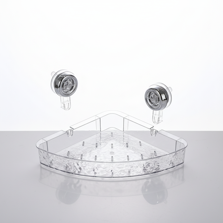 Easy install clear suction cup wall organizer for shower and bathroom storage. No drilling required.