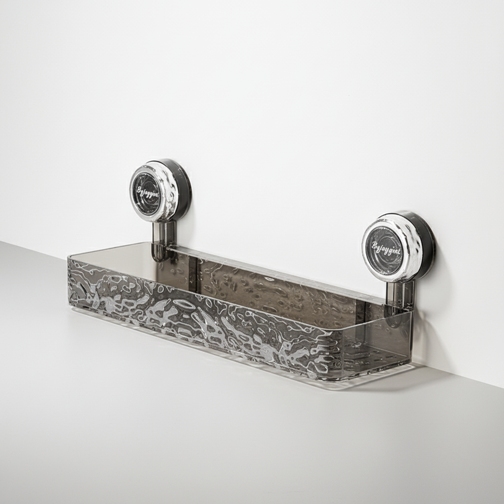 Home organization clear shower caddy. Easy-install suction cup wall organizer for neat bathroom storage.