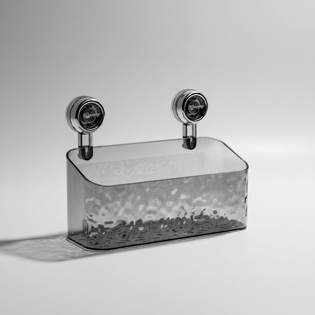 Efficient wall organizer for shower & bathroom. Clear no-drill caddy provides essential storage in damp areas.