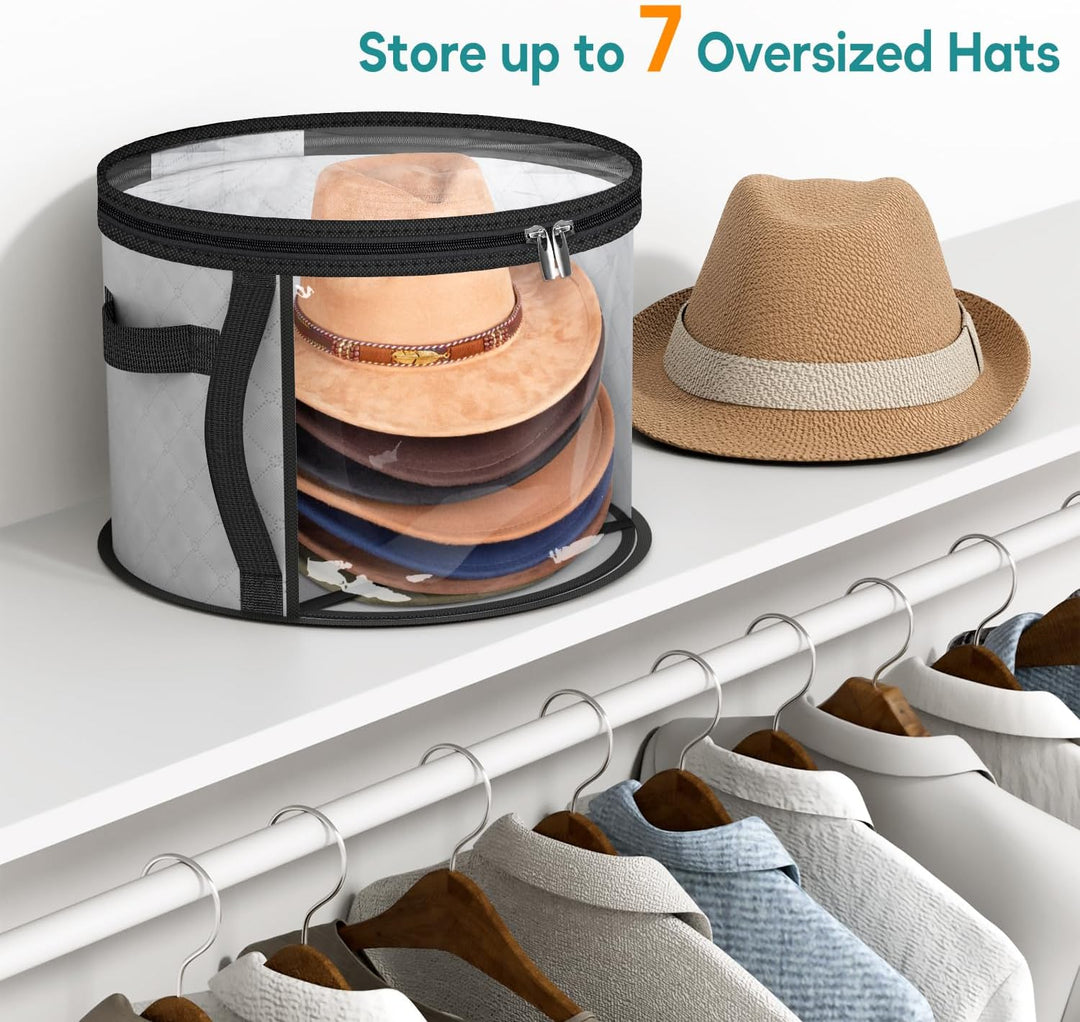 Protective travel case for wide-brim hats. Keeps fedoras, cowboy hats, and accessories safe and dust-free.