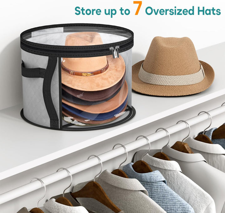 Protective travel case for wide-brim hats. Keeps fedoras, cowboy hats, and accessories safe and dust-free.