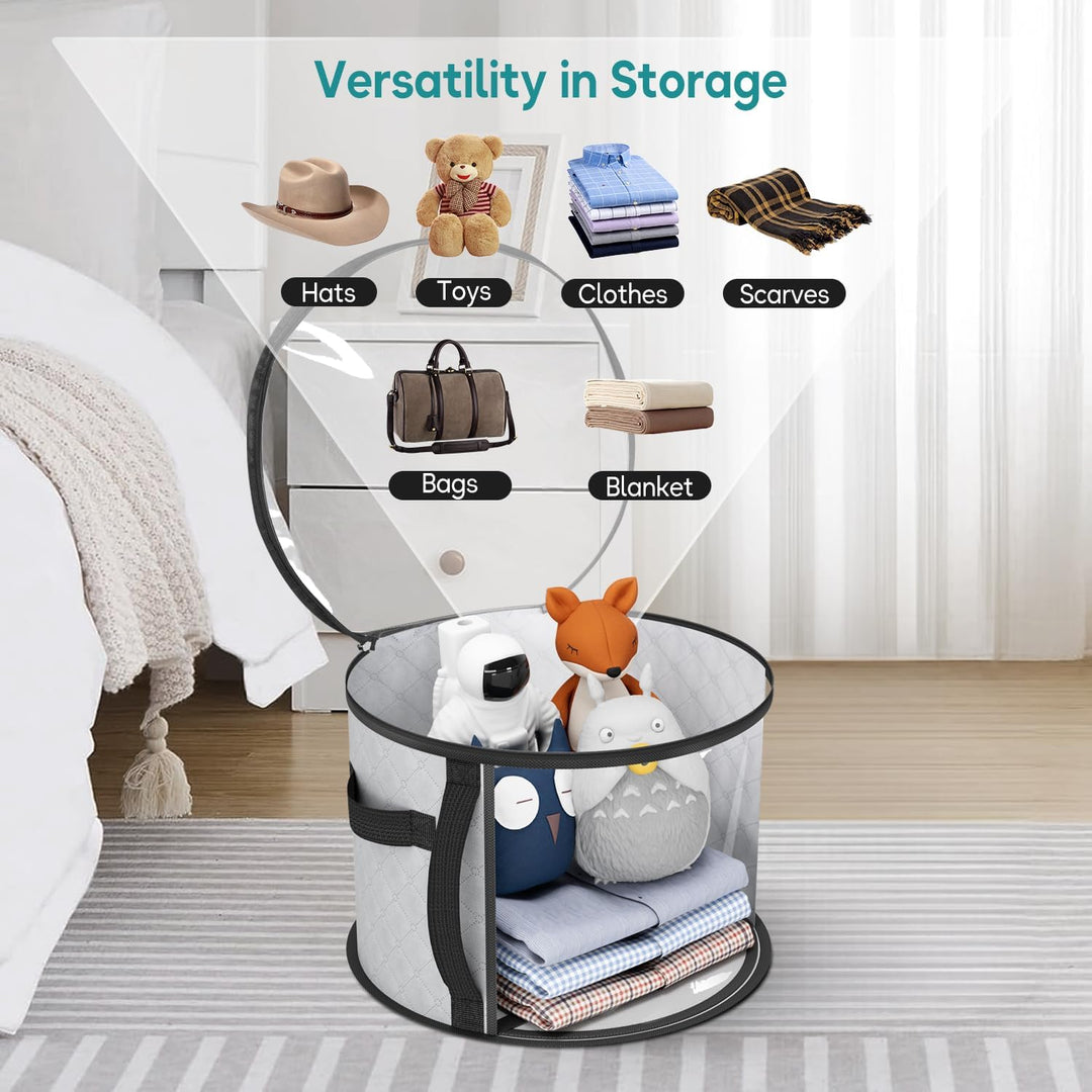 Versatile clear wide-brim hat organizer case, ideal for travel or home storage of fedoras & cowboy hats.
