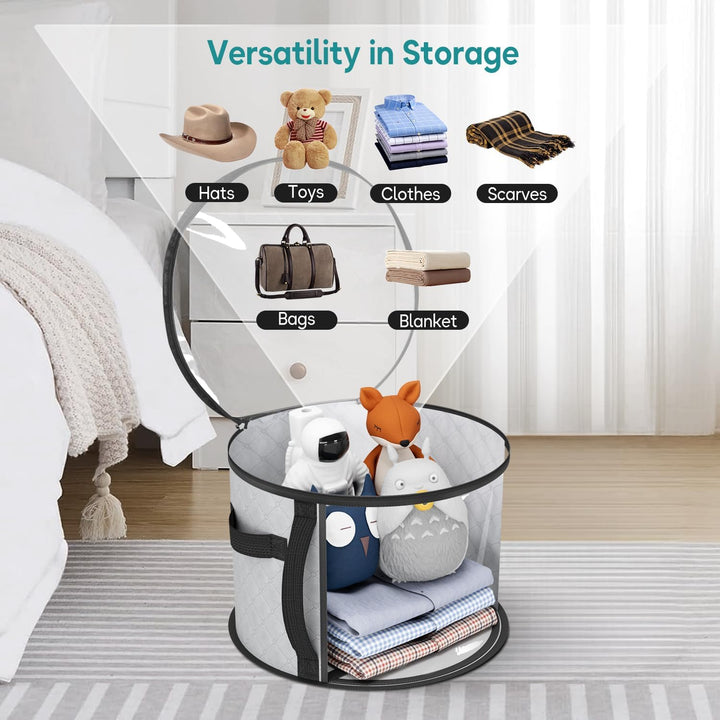 Versatile clear wide-brim hat organizer case, ideal for travel or home storage of fedoras & cowboy hats.