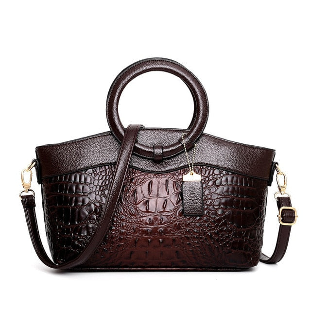 Versatile women's vintage handbag, croc embossed faux leather, classic and elegant.