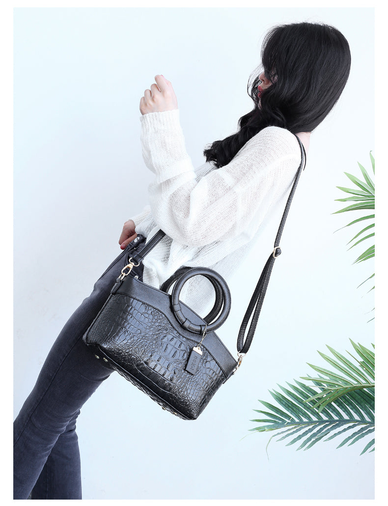 Vintage style women's handbag, croc embossed faux leather, a timeless and versatile accessory.