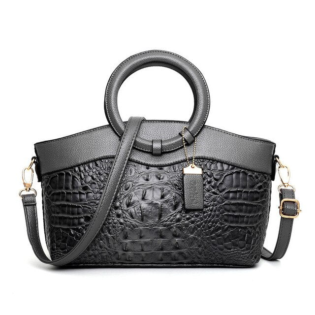 Classic croc embossed faux leather handbag for women, vintage style, versatile and elegant.