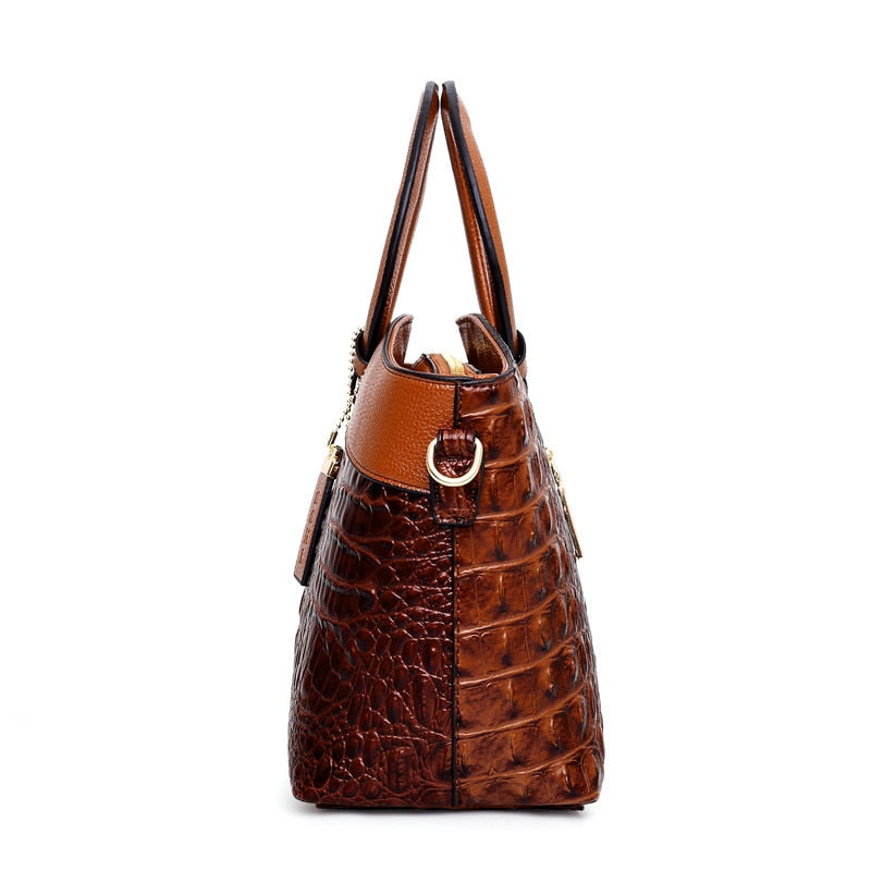 Classic women's handbag, croc embossed faux leather, vintage design, elegant and timeless.