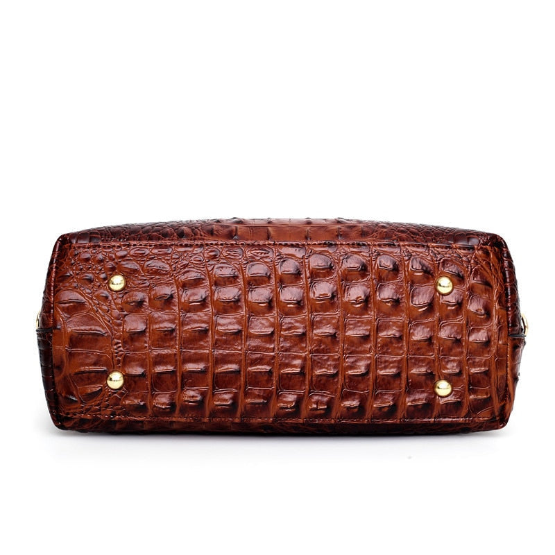 Versatile brown croc embossed vintage style shoulder bag for women, chic accessory.