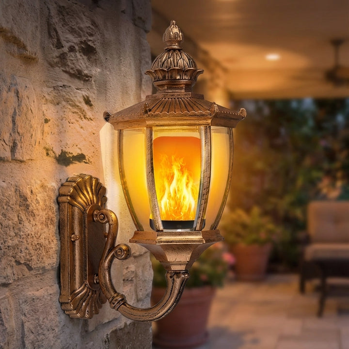 Close-up of Emberelle flickering flame effect LED light bulb, creating a warm, realistic fire glow.