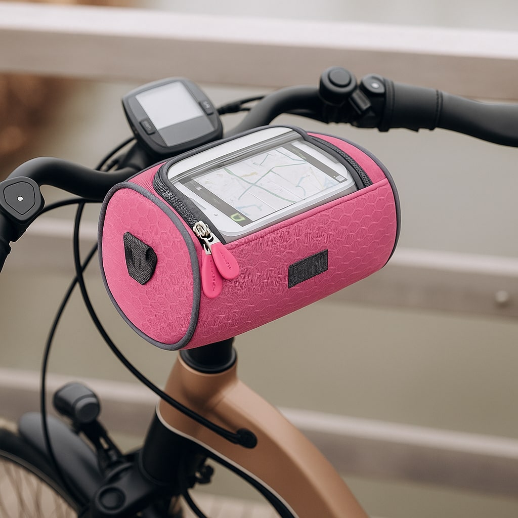 Commuter's waterproof handlebar bag, touchscreen friendly, for daily cycling and adventures.