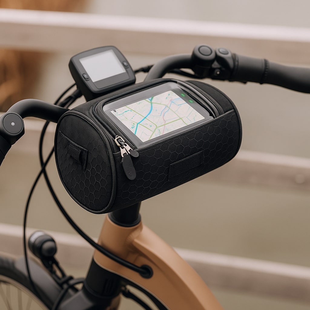 Spacious waterproof bicycle handlebar bag providing secure storage for cycling essentials.