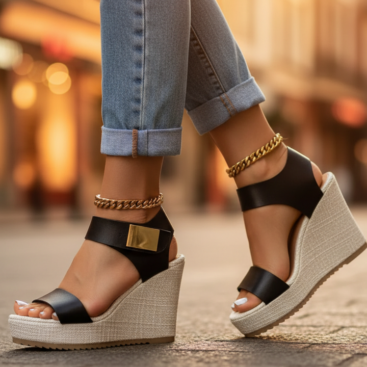 Supportive women's orthopedic wedge sandals with comfortable footbed, ideal for all-day wear.
