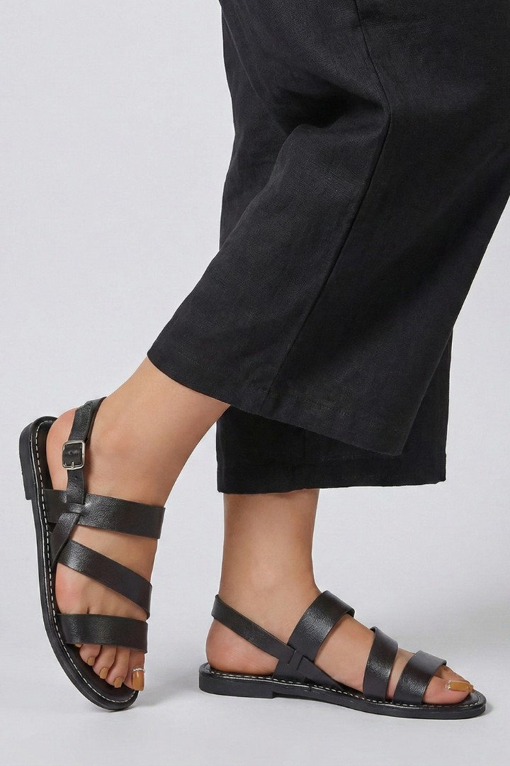 Secure back strap women's flat sandals, designed for comfort and stability during summer activities.