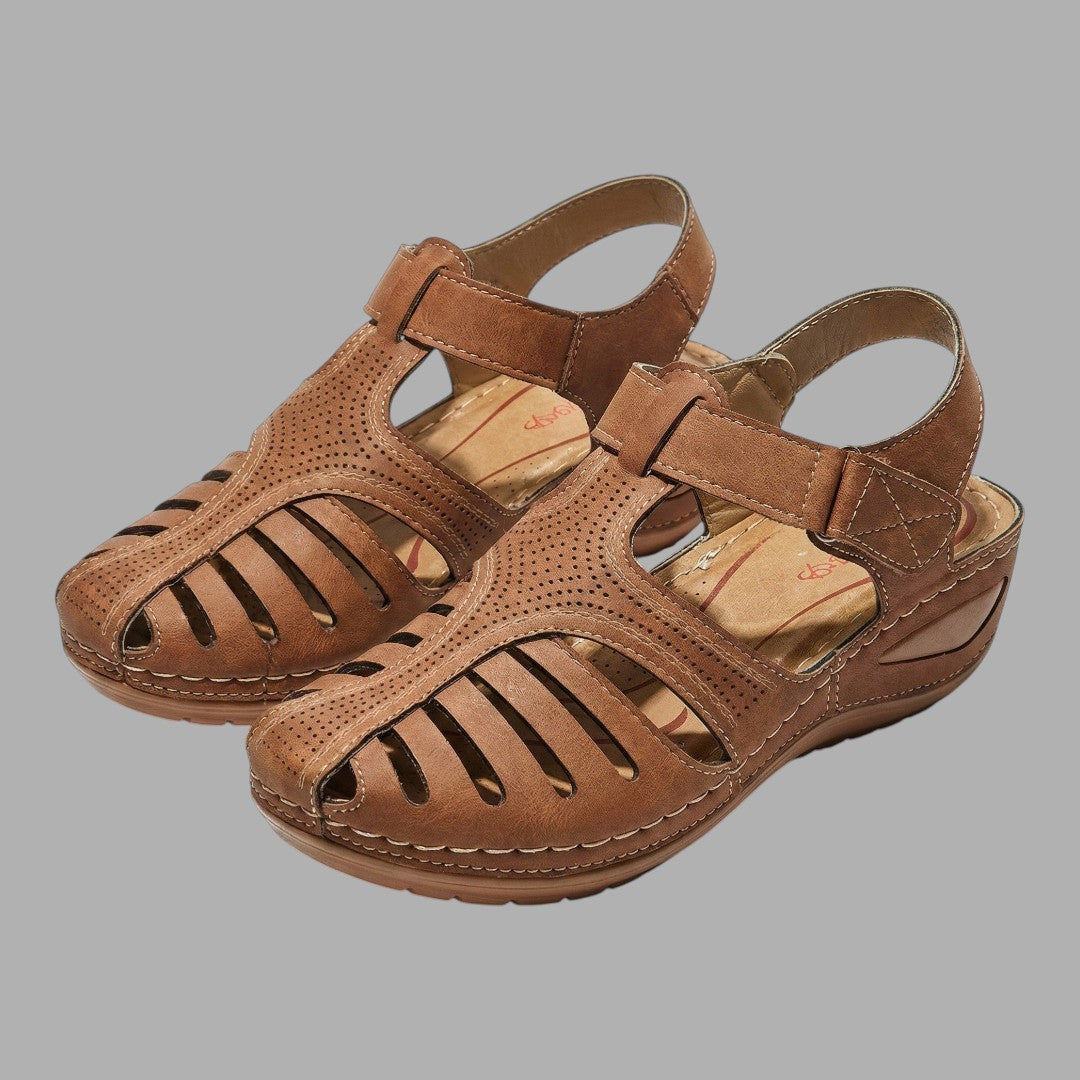 Stylish women's open-toe wedge sandals, designed for comfortable everyday wear and walking in summer.