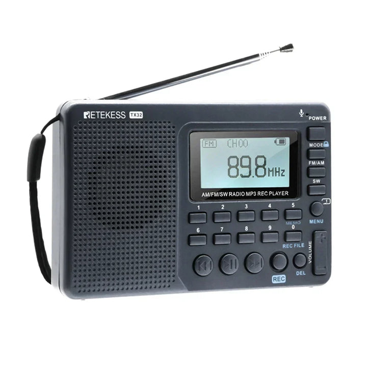 Compact EchoWave portable AM/FM/SW radio, perfect for travel & emergencies.