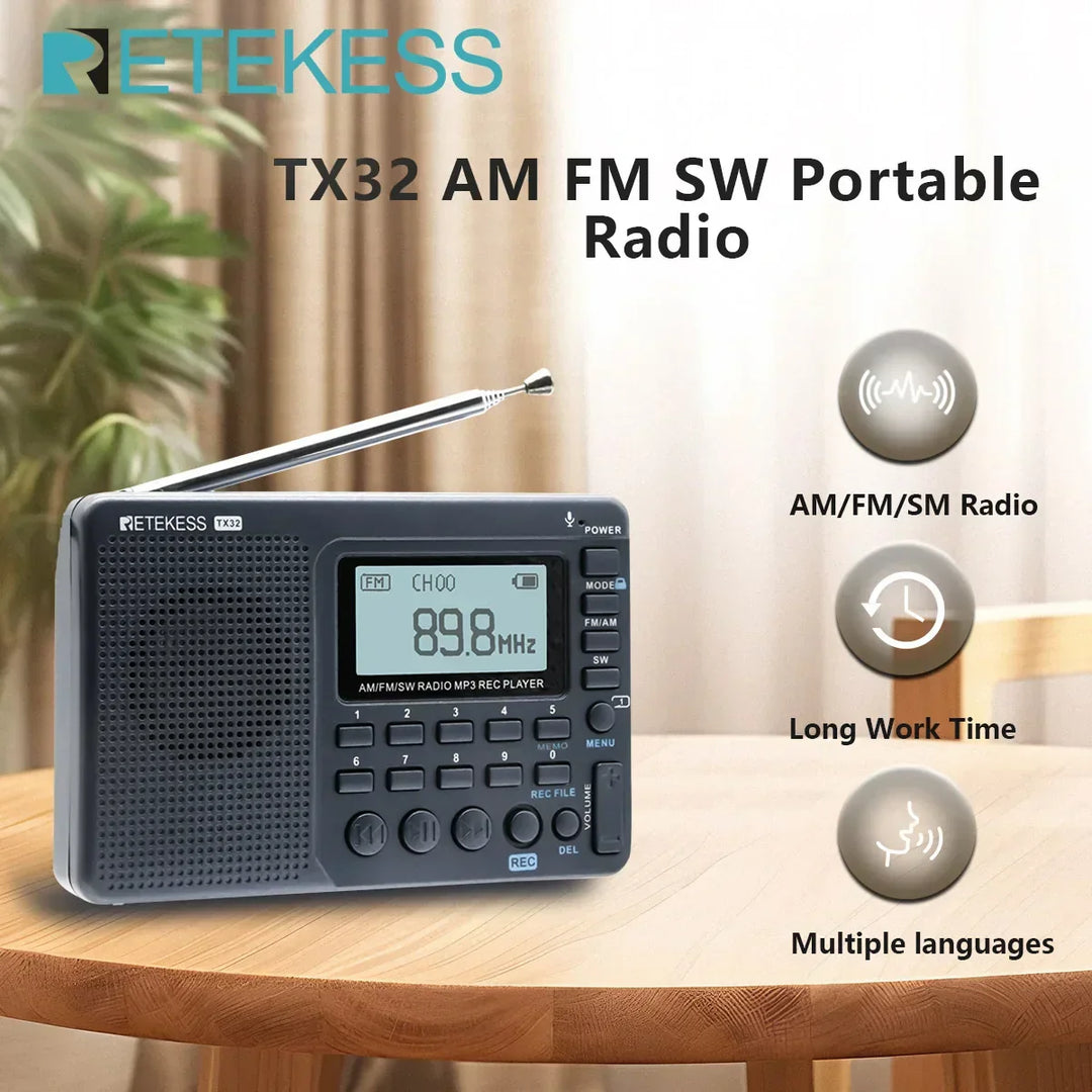 EchoWave rechargeable digital AM/FM/SW radio with clear sound for outdoor adventures.