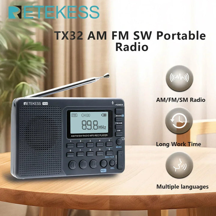 EchoWave rechargeable digital AM/FM/SW radio with clear sound for outdoor adventures.