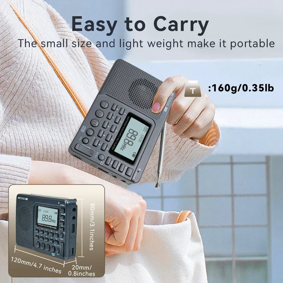 EchoWave rechargeable AM/FM/SW radio, durable & compact for all your outdoor activities.