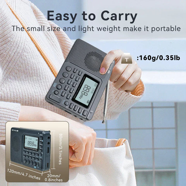 EchoWave rechargeable AM/FM/SW radio, durable & compact for all your outdoor activities.