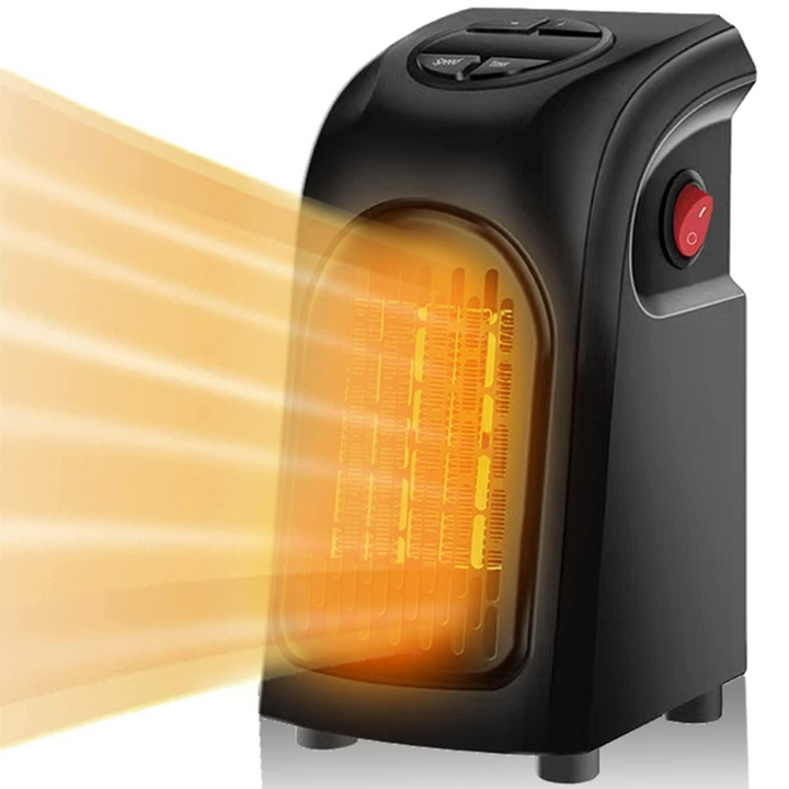 Compact electric fan heater with adjustable thermostat for home and office personal warmth.