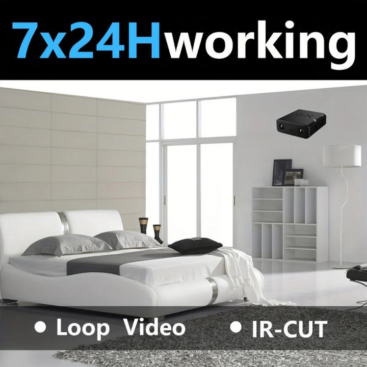 Office security surveillance camera, full HD, compact & hidden for discreet monitoring.