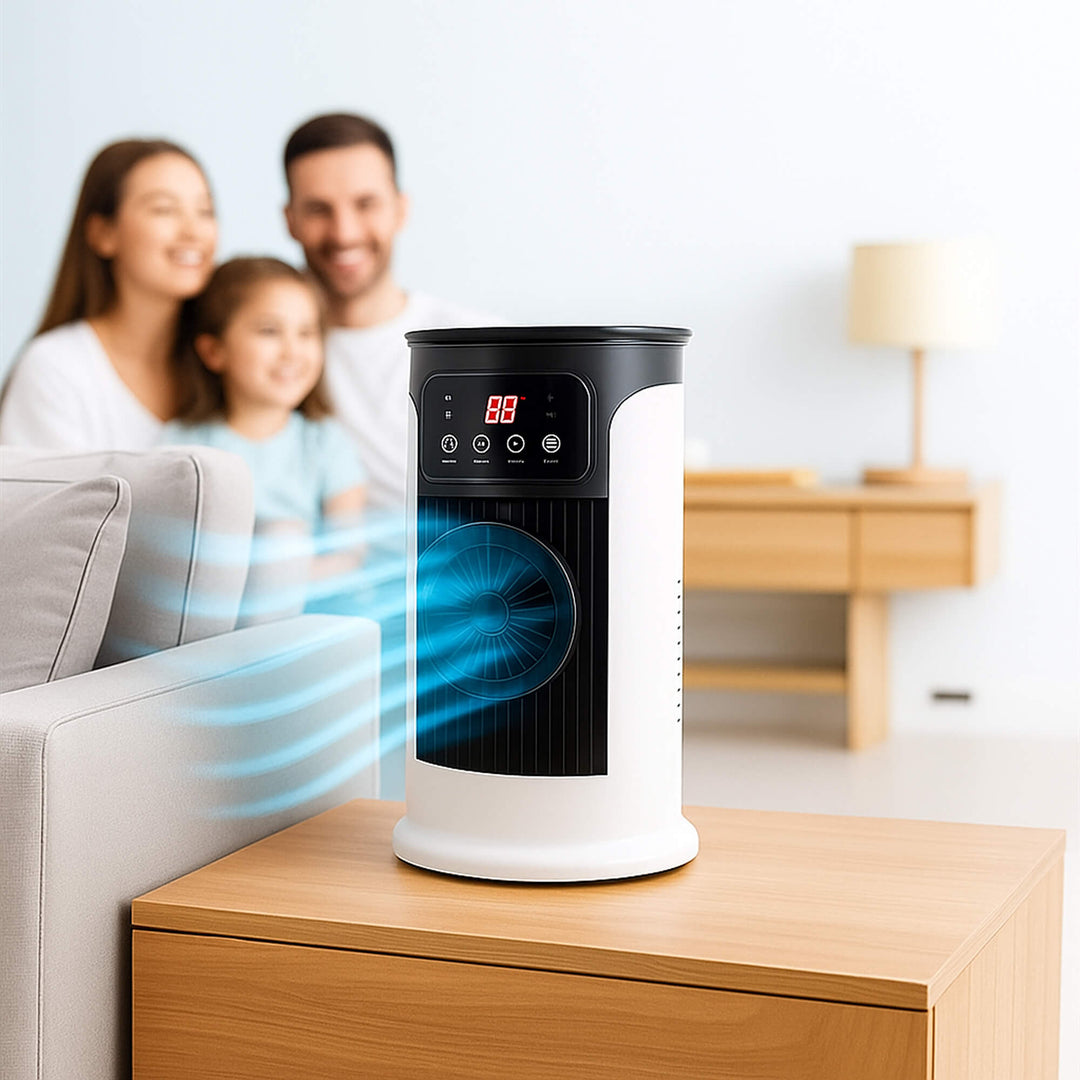 Compact portable air conditioner with wheels, ideal for cooling homes, dorms & home offices.