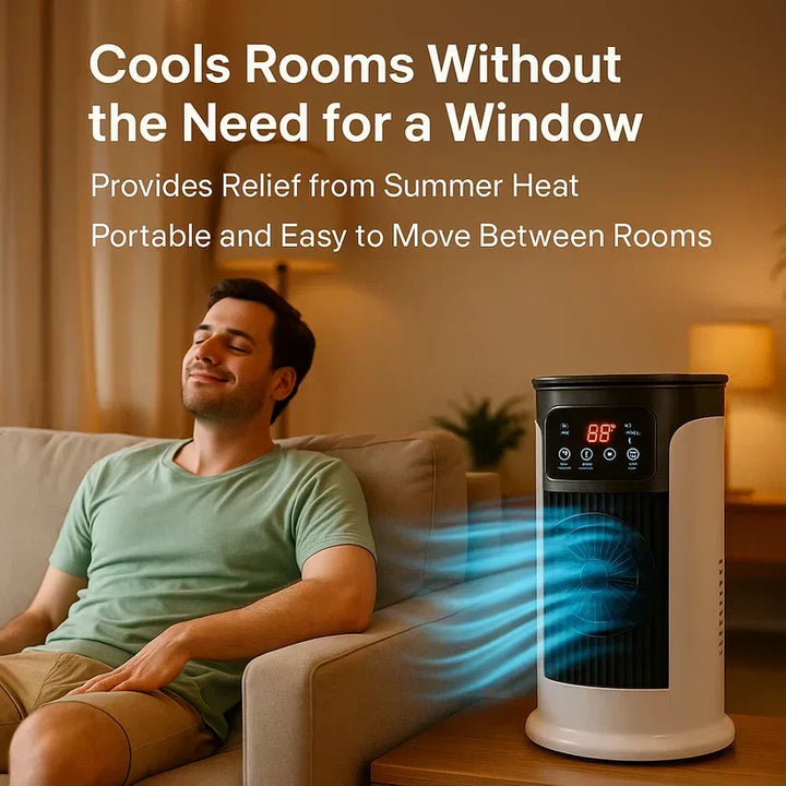 Small compact cooler for personal use in home offices, dorm rooms, or beside, providing instant relief.
