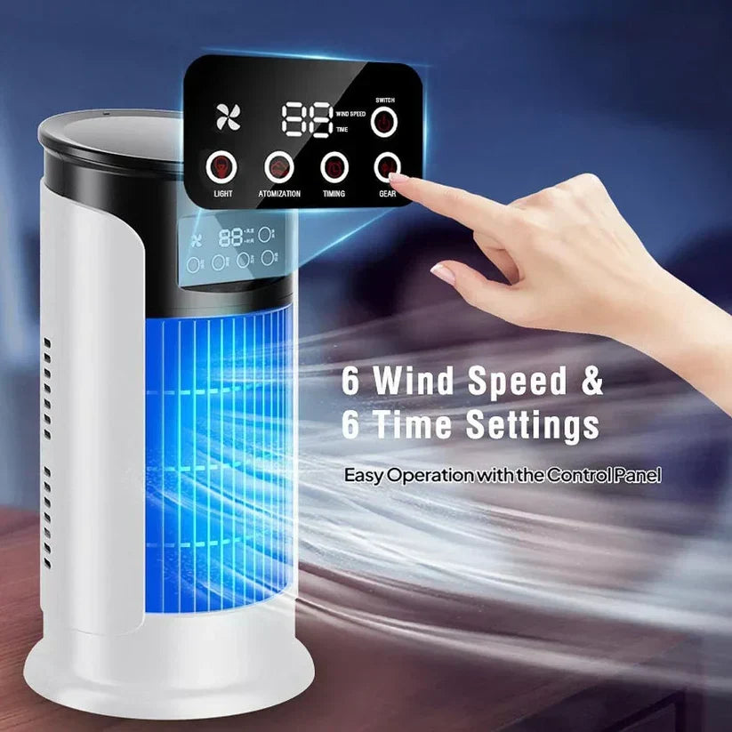 Sleek compact portable air conditioner, easily moved between home and dorm rooms; a versatile cooler.