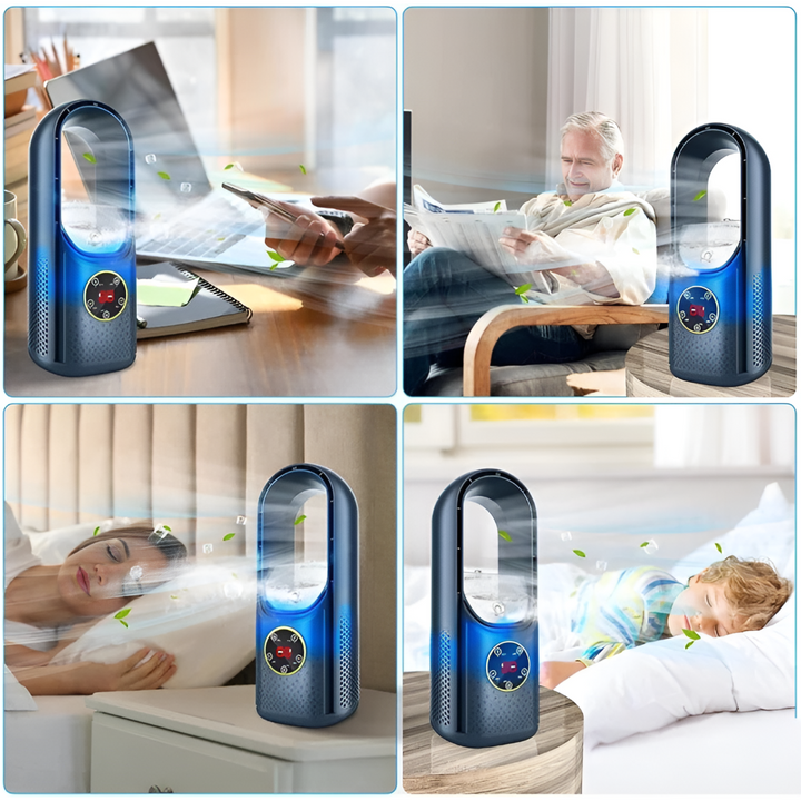Bladeless desk fan: portable air cooler for quiet personal comfort in your home or office. A summer essential.