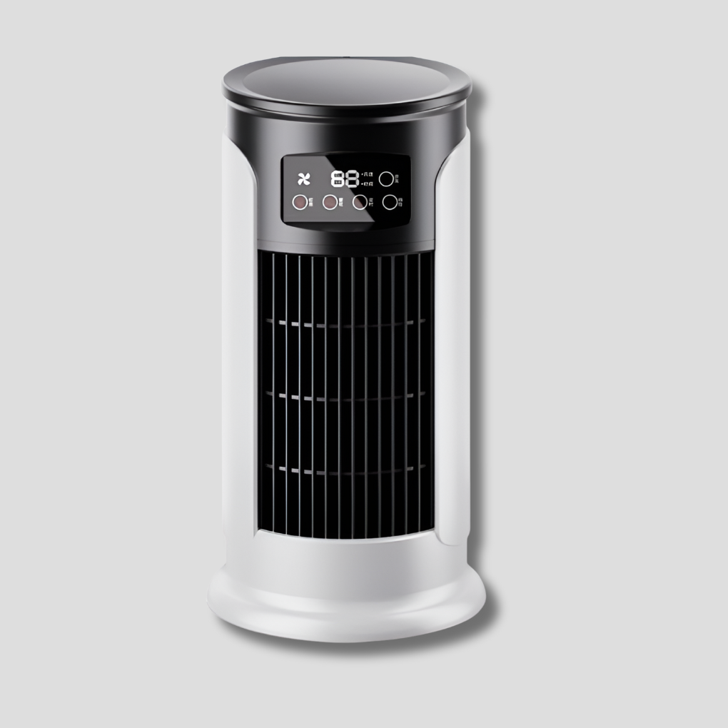 Compact portable electric air conditioner, perfect personal cooler for desk, office, or home small space cooling.