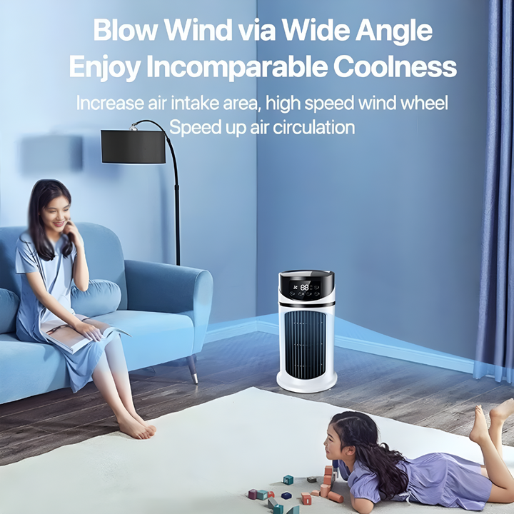 Easy setup portable electric air conditioner for office or home. Provides quick summer relief with personal cooling fan.