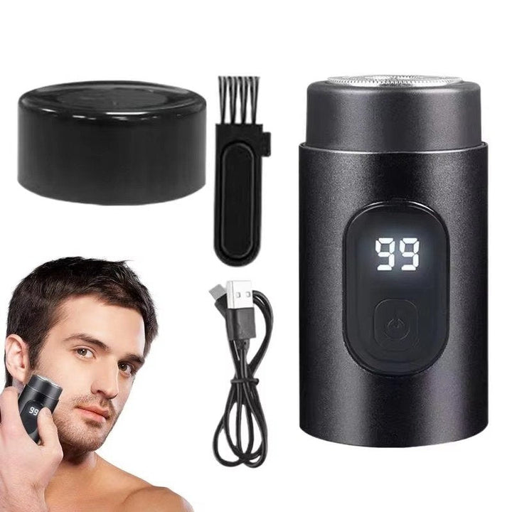 "Compact waterproof electric shaver for men, featuring ergonomic design, LED display, and versatile charging options."