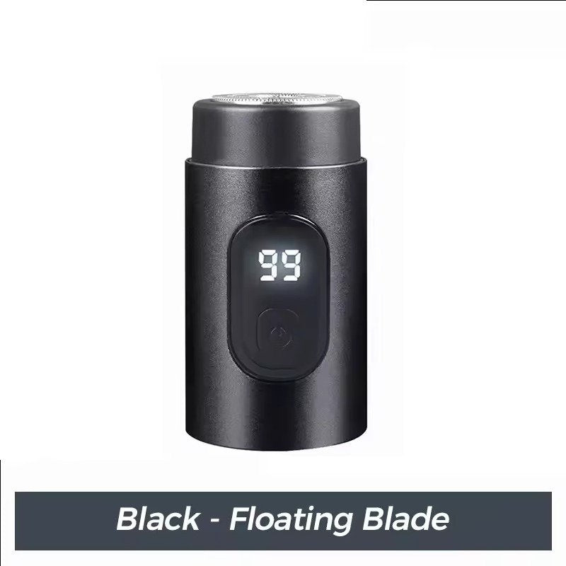 "Compact waterproof electric shaver for men, featuring ergonomic design, LED display, and versatile charging options."