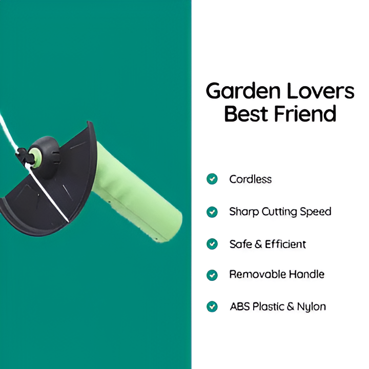 Compact cordless mini weed trimmer, an essential electric garden tool for maintaining pristine lawn edges.