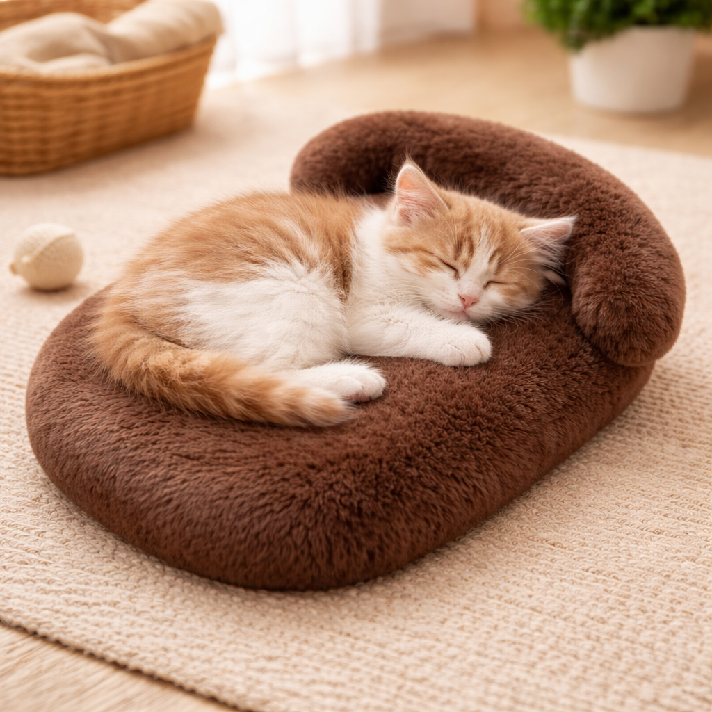 Cozy anti-slip dog bed with washable plush cover, providing stable comfort for pets.
