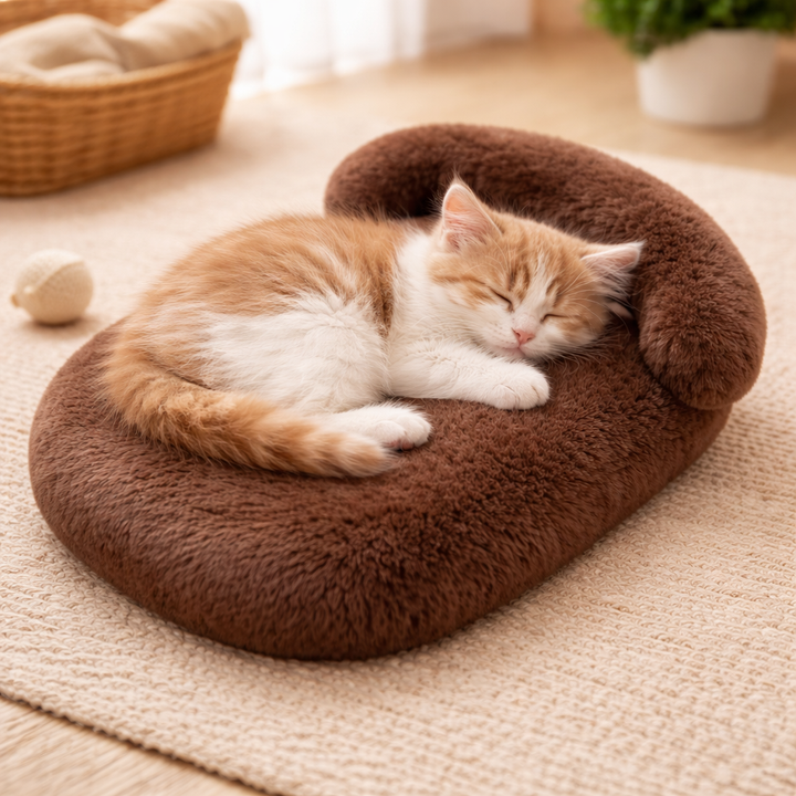 Cozy anti-slip dog bed with washable plush cover, providing stable comfort for pets.