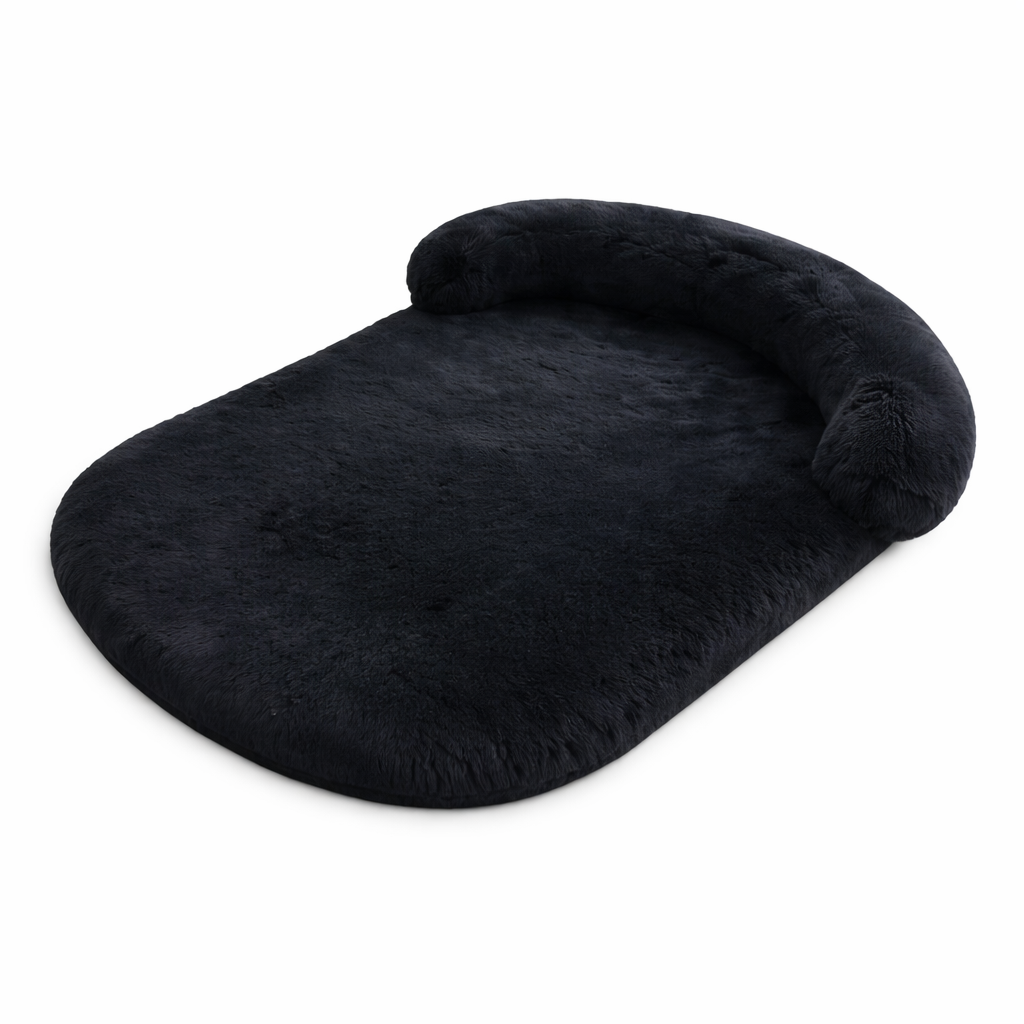 Luxurious plush dog bed, anti-slip and washable, offering a comfortable, stable retreat for pets.