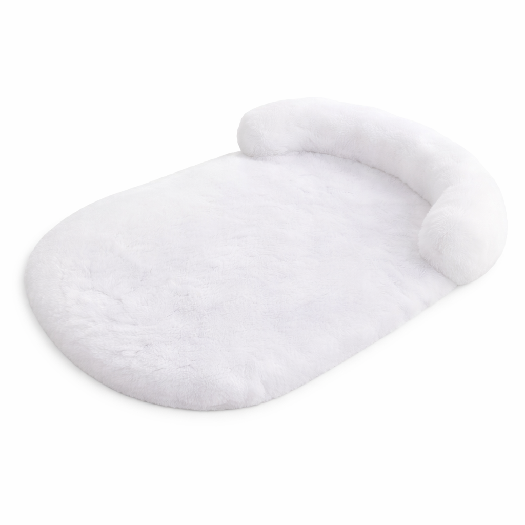 Cozy plush dog bed with a secure anti-slip base and easily washable removable cover.