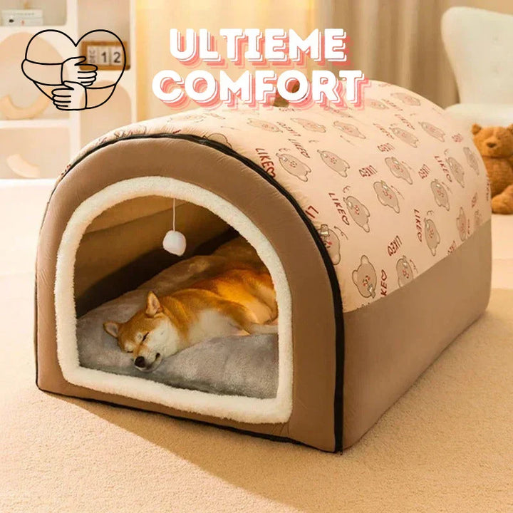 Washable Cozy Pet Cave Bed for dogs & cats. This soft, enclosed pet den provides a warm, secure space in various colors.