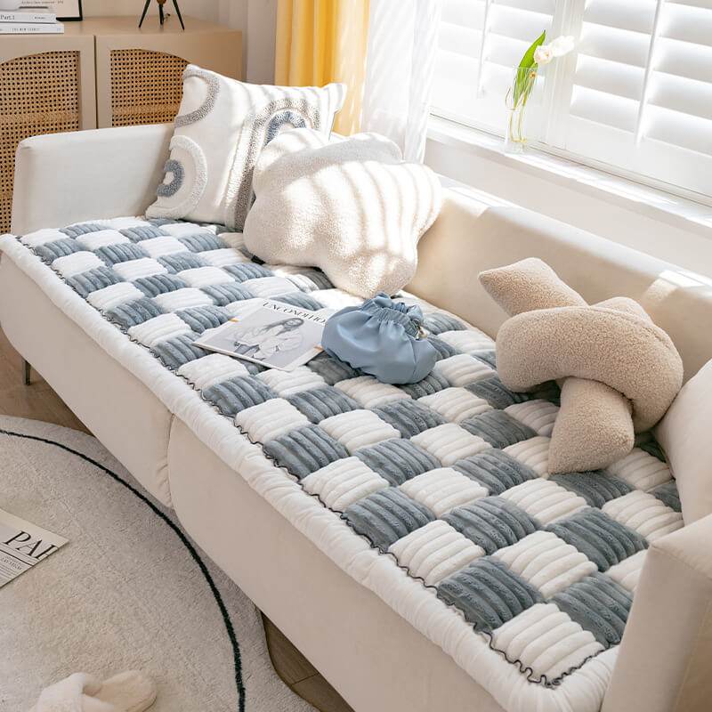 Soft chenille plaid dog bed & cat mat. Ultimate pet comfort on couches, home decor friendly.