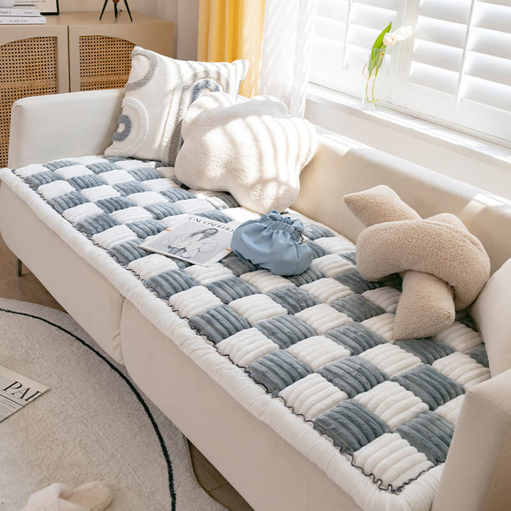 Soft chenille plaid dog bed & cat mat. Ultimate pet comfort on couches, home decor friendly.