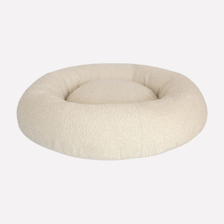 Forest green plush bouclé washable pet bed for dogs & cats. Durable and cozy lounger, perfect for a pet's naptime.