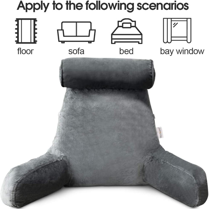 Cozy Reading Bed Pillow with Arms - Plush Velour Support - Lexians